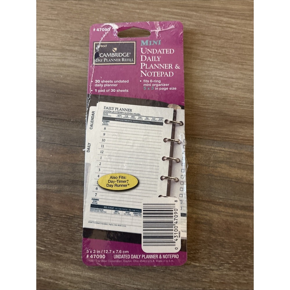 Mead Cambridge MINI Undated Daily Planner Refill‎ 47090 30 Sheets 6 Ring 5x3"